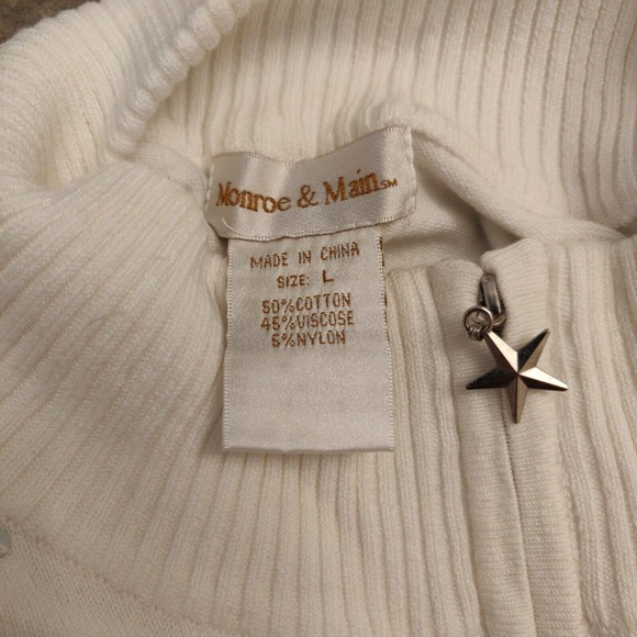 Monroe & Main Women's Sweater White Half Zip Sequin Snowflake Christmas LArge - Picture 3 of 5